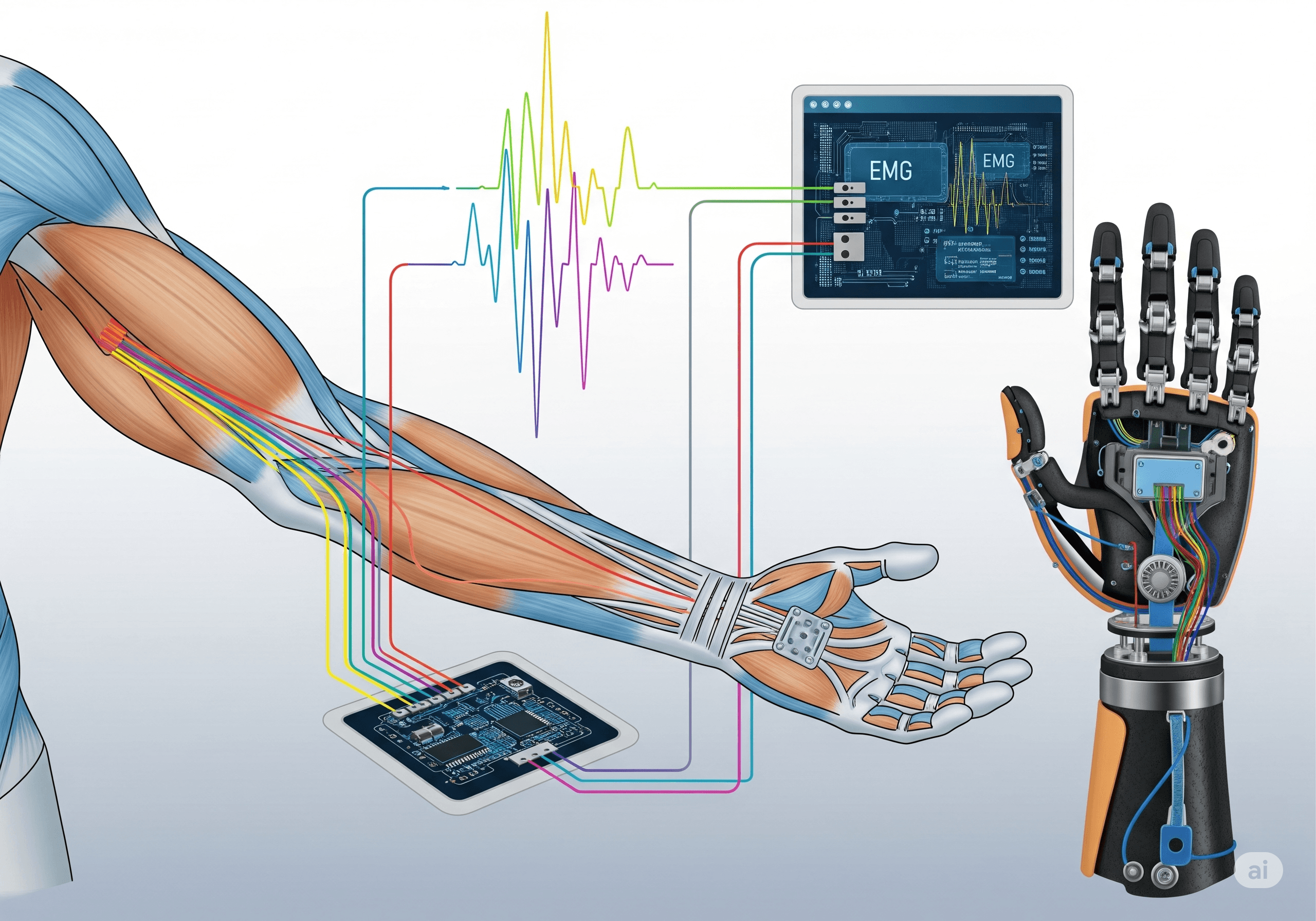 Electromyography signals to control prosthetic hands 